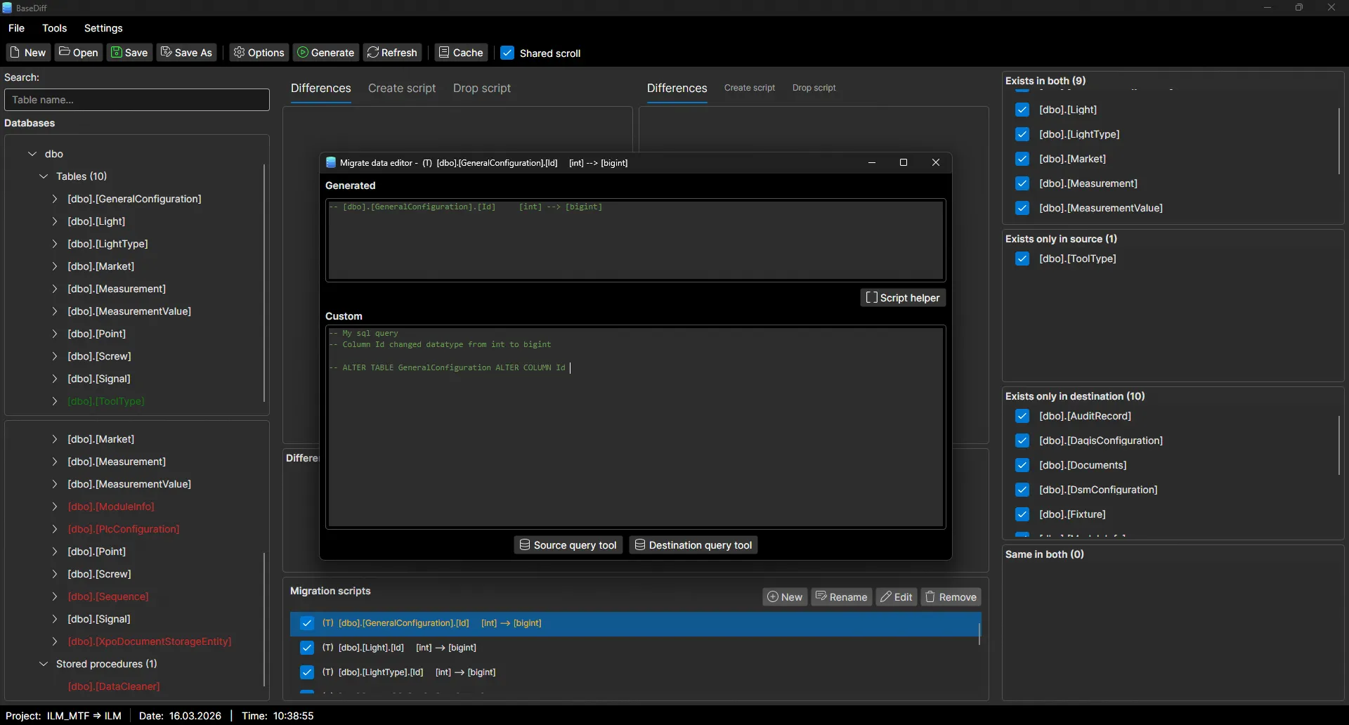 BaseDiff Migration Data Editor for editing and managing database data migration scripts