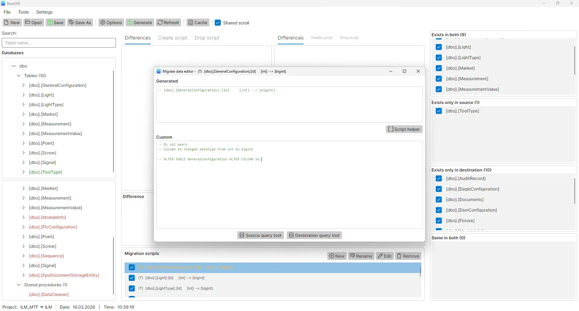 BaseDiff Migration Data Editor for editing and managing database data migration scripts
